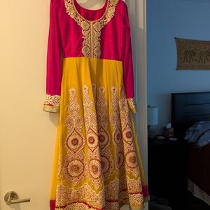 Elegant Pink and Yellow Embroidered Dress